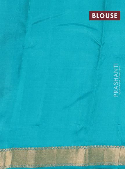 Pure kanchipuram silk saree pink and teal green with zari woven buttas and zari woven border