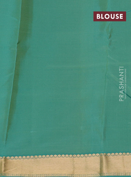 Pure kanchipuram silk saree pista green and teal blue with zari woven buttas and zari woven border