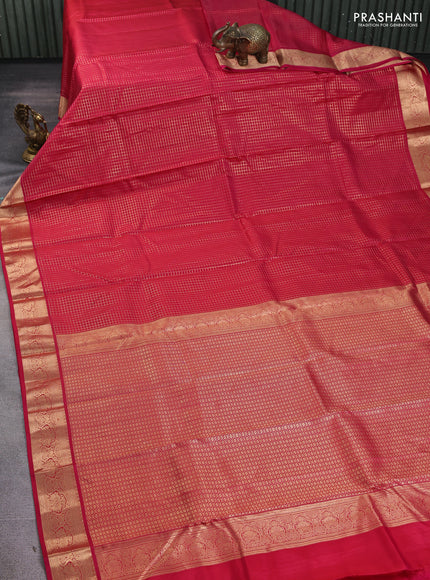 Pure kanchipuram silk saree pink with allover zari checked pattern and zari woven korvai border