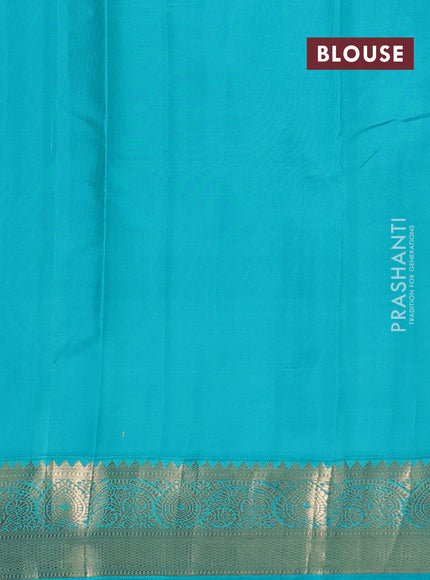 Pure kanchipuram silk saree mustard yellow and teal green with zari woven buttas and zari woven korvai border