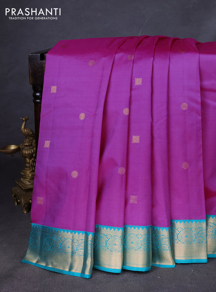 Pure kanchipuram silk saree pink and teal green with zari woven buttas and zari woven korvai border