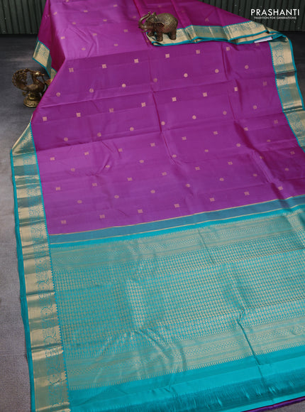 Pure kanchipuram silk saree pink and teal green with zari woven buttas and zari woven korvai border