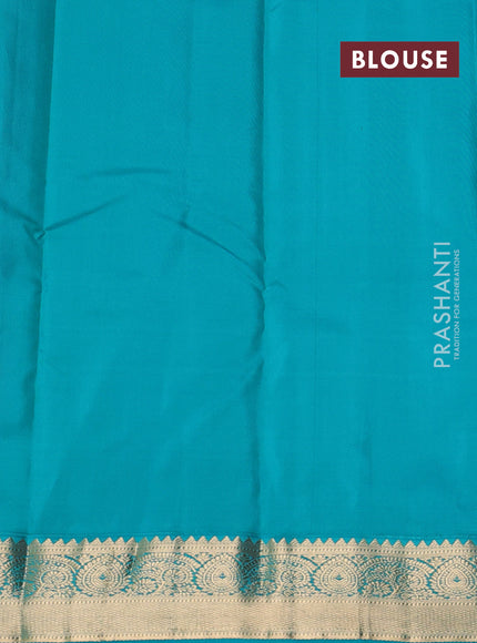 Pure kanchipuram silk saree pink and teal green with zari woven buttas and zari woven korvai border