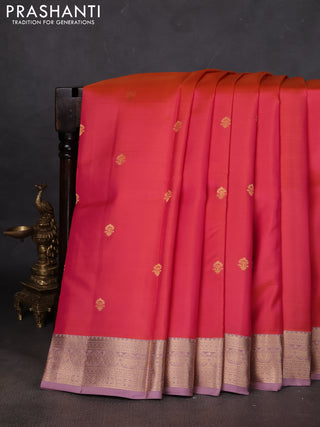 Pure kanchipuram silk saree dual shade of pink and pastel pink with zari woven buttas and zari woven korvai border