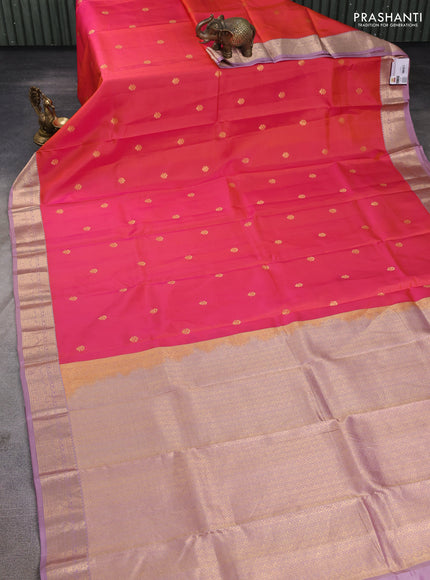 Pure kanchipuram silk saree dual shade of pink and pastel pink with zari woven buttas and zari woven korvai border