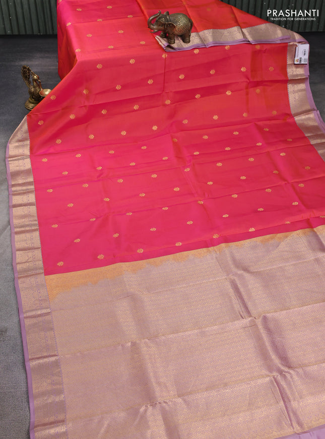 Pure kanchipuram silk saree dual shade of pink and pastel pink with zari woven buttas and zari woven korvai border