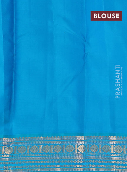 Pure kanchipuram silk saree royal blue and teal green with allover zari stripes & buttas and zari woven korvai border
