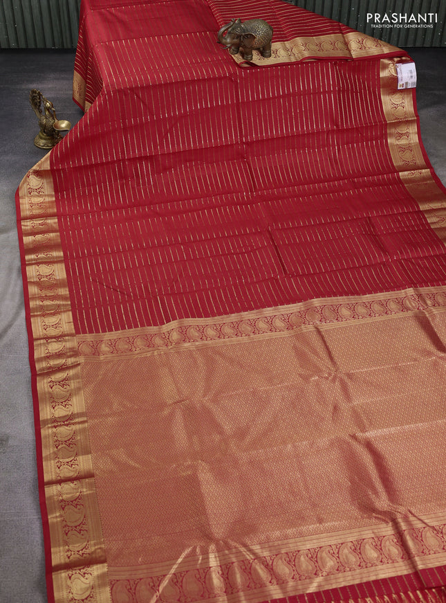 Pure kanchipuram silk saree red with allover zari weaves and zari woven border