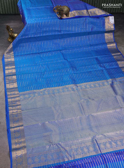 Pure kanchipuram silk saree cs blue with allover zari weaves and zari woven border