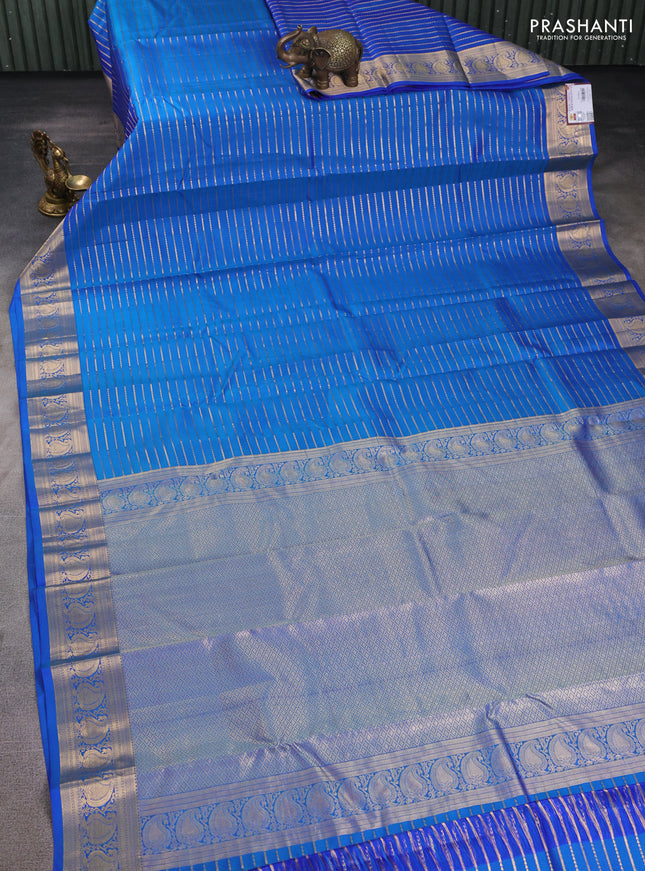 Pure kanchipuram silk saree cs blue with allover zari weaves and zari woven border