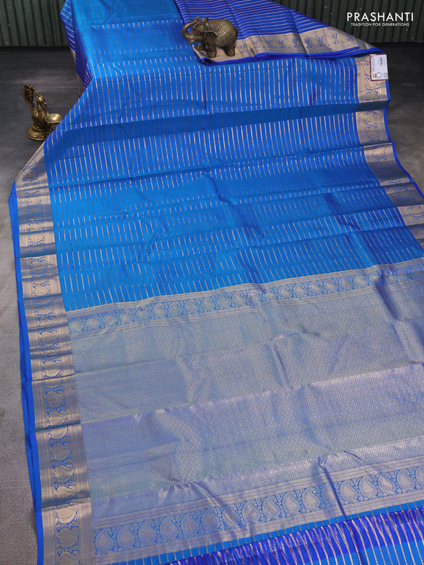 Pure kanchipuram silk saree cs blue with allover zari weaves and zari woven border