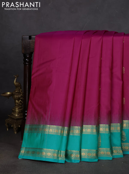 Pure kanchipuram silk saree pink and teal green with zari woven buttas and rettapet zari woven butta border