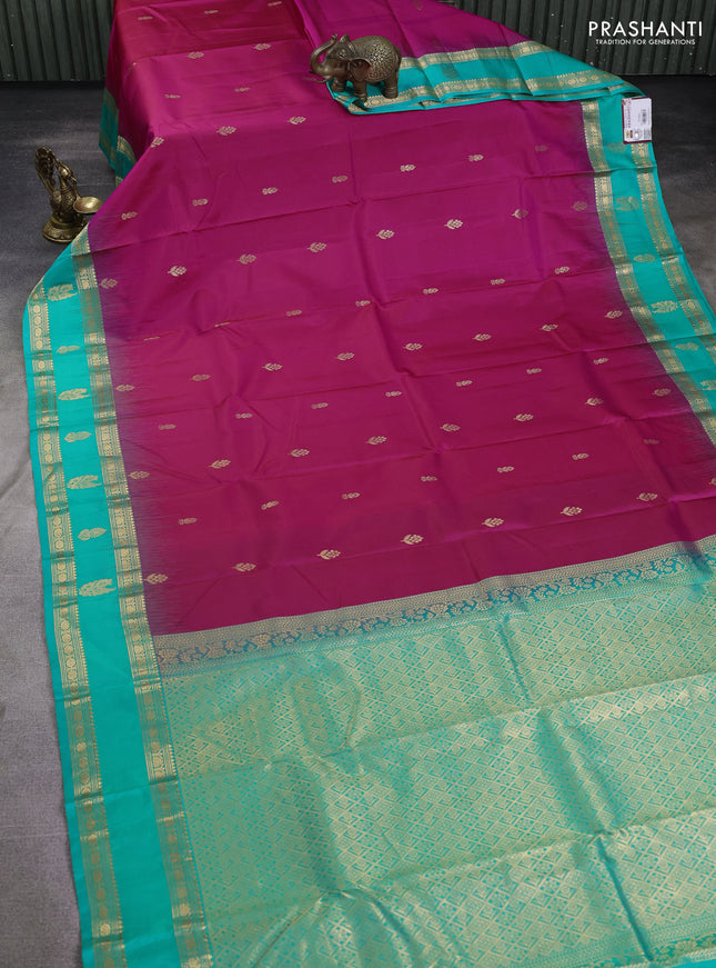Pure kanchipuram silk saree pink and teal green with zari woven buttas and rettapet zari woven butta border