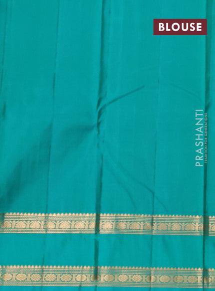 Pure kanchipuram silk saree pink and teal green with zari woven buttas and rettapet zari woven butta border