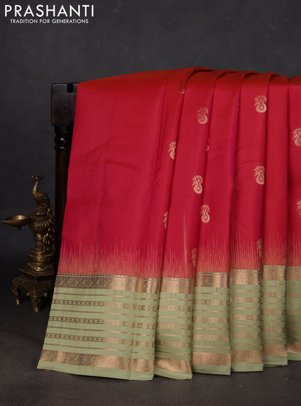 Pure kanchipuram silk saree red and pista green with annam zarin woven butta border and zari woven border
