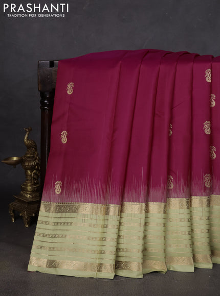 Pure kanchipuram silk saree pink and pista green with annam zarin woven butta border and zari woven korvai border