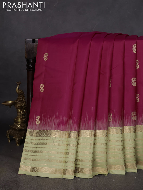 Pure kanchipuram silk saree pink and pista green with annam zarin woven butta border and zari woven korvai border