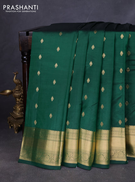 Pure kanchipuram silk saree bottle green with zari woven buttas and zari woven korvai border