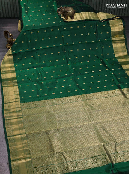 Pure kanchipuram silk saree bottle green with zari woven buttas and zari woven korvai border