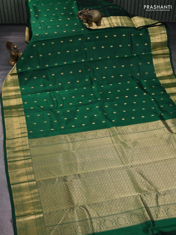 Pure kanchipuram silk saree bottle green with zari woven buttas and zari woven korvai border