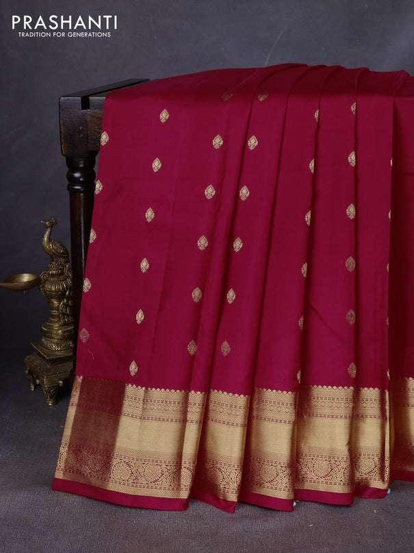 Pure kanchipuram silk saree dark pink with zari woven buttas and zari woven korvai border