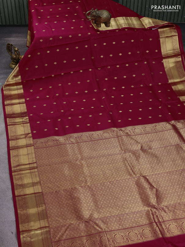 Pure kanchipuram silk saree dark pink with zari woven buttas and zari woven korvai border