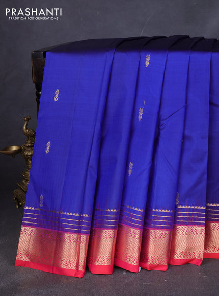 Pure kanchipuram silk saree blue and pink with zari woven buttas and zari woven border