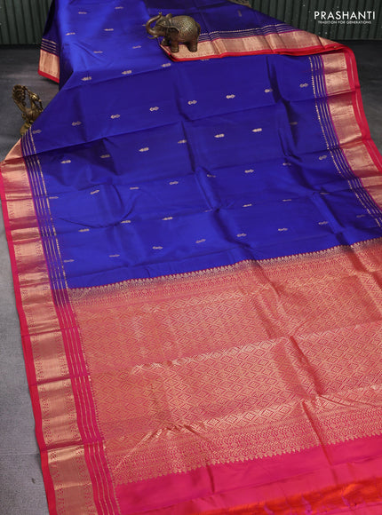 Pure kanchipuram silk saree blue and pink with zari woven buttas and zari woven border