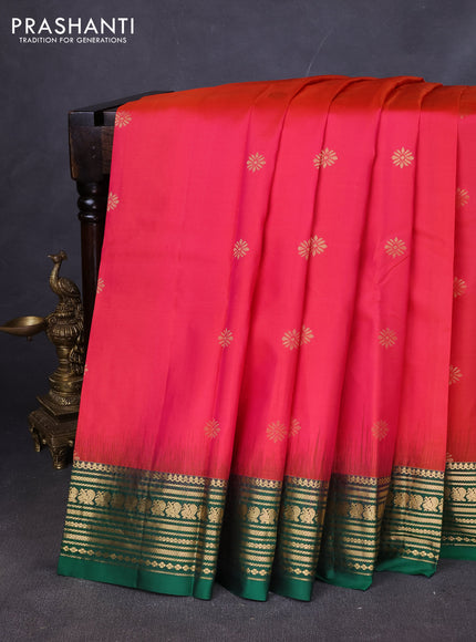 Pure kanchipuram silk saree pink and green with zari woven buttas and zari woven korvai border
