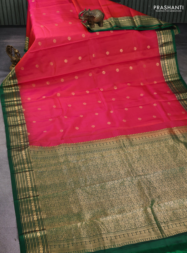 Pure kanchipuram silk saree pink and green with zari woven buttas and zari woven korvai border