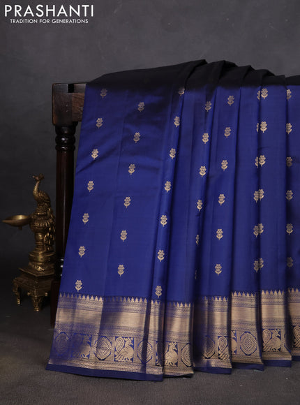 Pure kanchipuram silk saree navy blue with zari woven buttas and zari woven korvai border