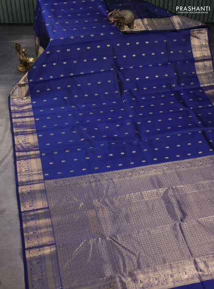 Pure kanchipuram silk saree navy blue with zari woven buttas and zari woven korvai border