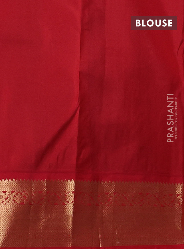 Pure kanchipuram silk saree teal blue and red with zari woven buttas and zari woven korvai border