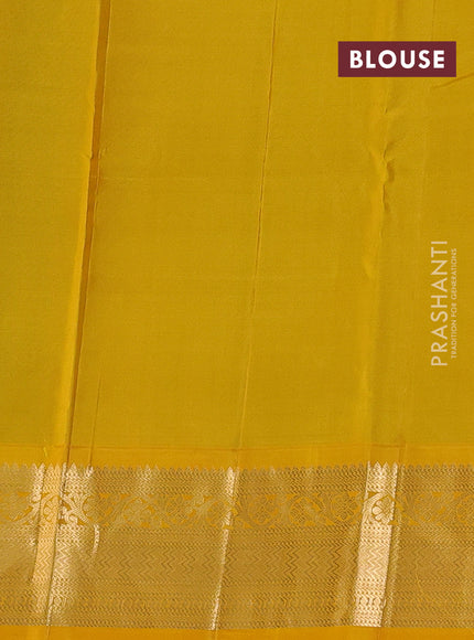 Pure kanchipuram silk saree teal green and yellow with zari woven buttas and zari woven korvai border