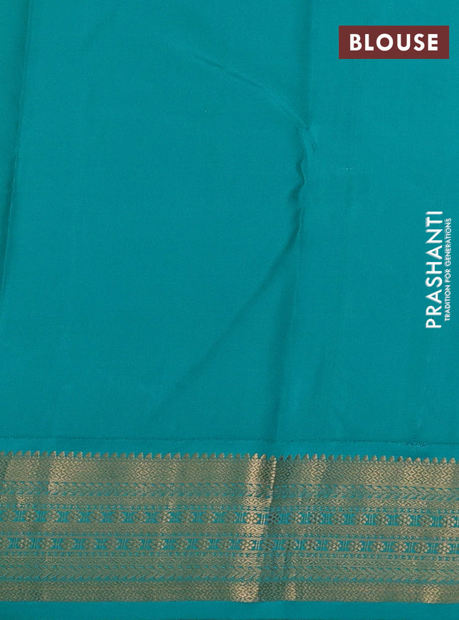 Pure kanchipuram silk saree sandal and teal green with zari woven buttas and zari woven korvai border