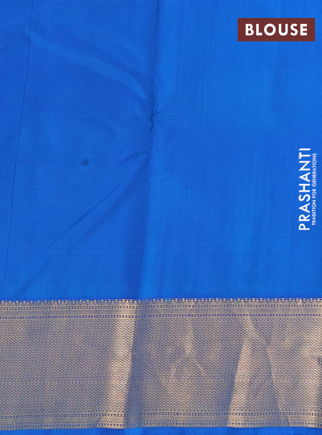 Pure kanchipuram silk saree blue with zari woven buttas and zari woven korvai border