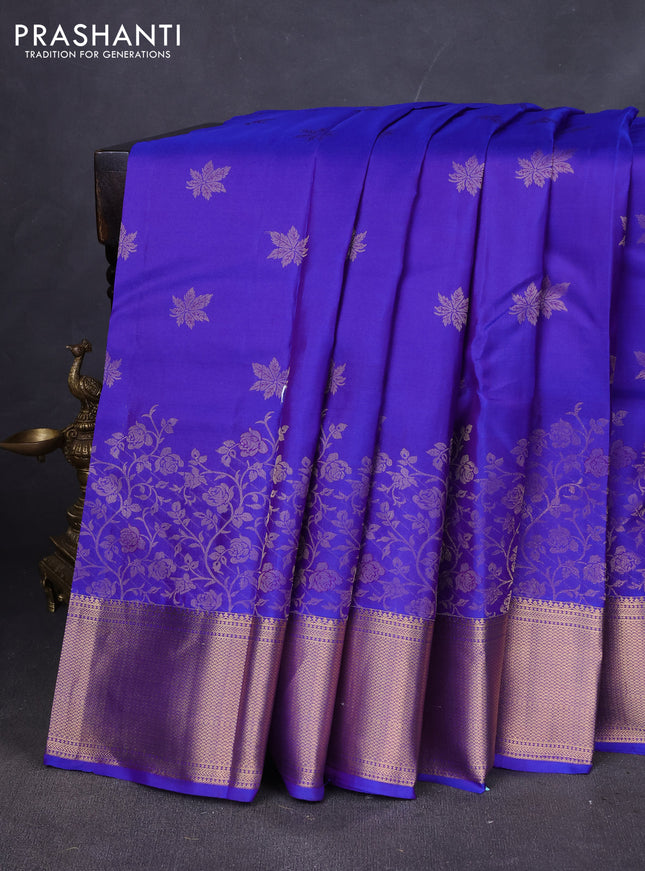 Pure kanchipuram silk saree blue with zari woven buttas and zari woven korvai border