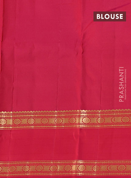 Pure kanchipuram silk saree bottle green and dark pink with zari woven buttas and rettapet zari woven butta border