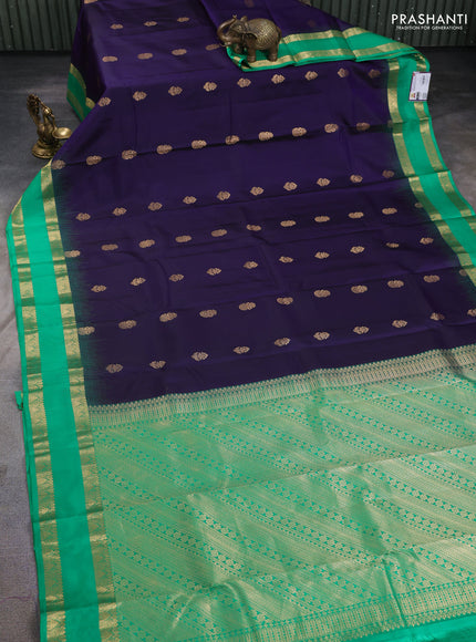 Pure kanchipuram silk saree violet and teal green with zari woven buttas and rettapet zari woven border