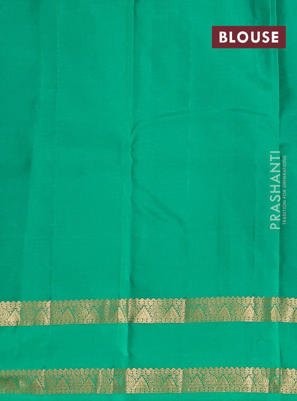 Pure kanchipuram silk saree violet and teal green with zari woven buttas and rettapet zari woven border