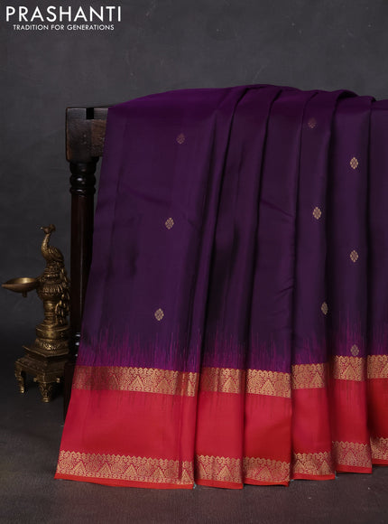 Pure kanchipuram silk saree purple and orange with zari woven buttas and rettapet zari woven border