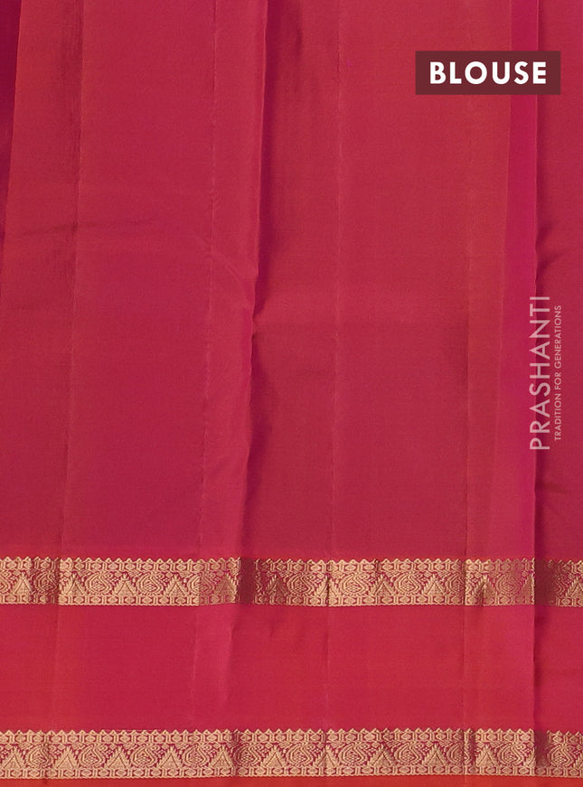 Pure kanchipuram silk saree blue and orange with zari woven buttas and rettapet zari woven border