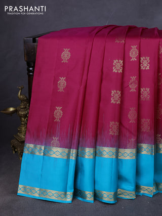 Pure kanchipuram silk saree pink and teal blue with zari woven buttas and rettapet zari woven border