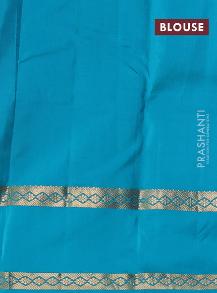 Pure kanchipuram silk saree pink and teal blue with zari woven buttas and rettapet zari woven border