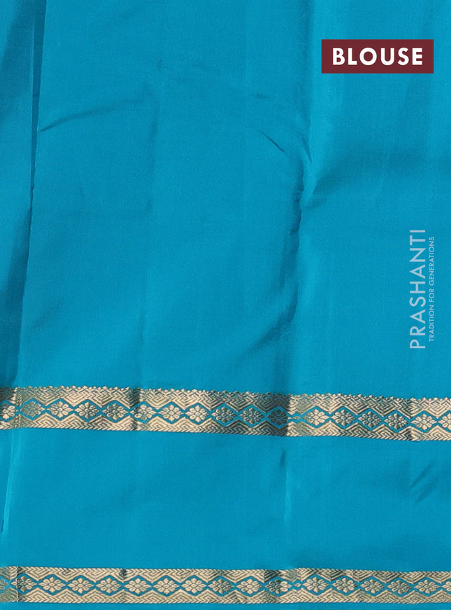 Pure kanchipuram silk saree pink and teal blue with zari woven buttas and rettapet zari woven border