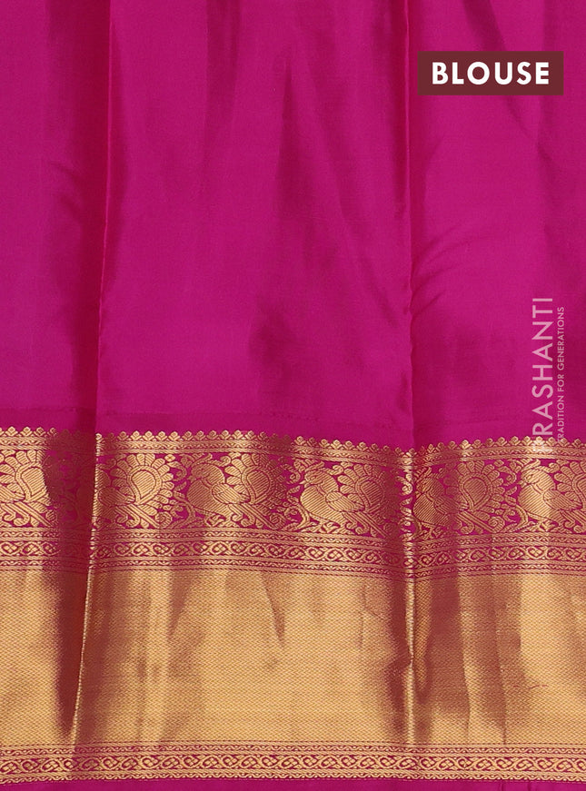 Pure kanchipuram silk saree teal blue and pink with zari woven buttas and long zari woven korvai border