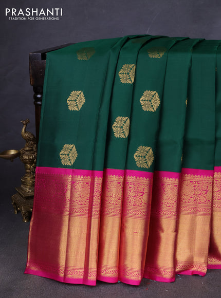 Pure kanchipuram silk saree green and pink with zari woven buttas and long zari woven korvai border