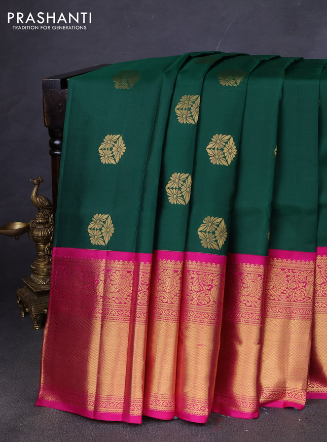 Pure kanchipuram silk saree green and pink with zari woven buttas and long zari woven korvai border
