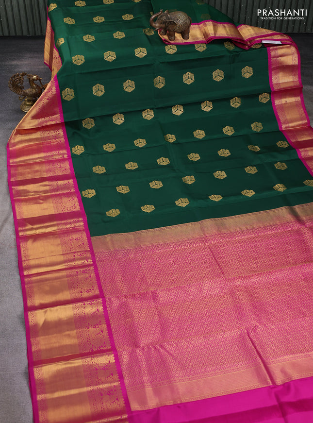 Pure kanchipuram silk saree green and pink with zari woven buttas and long zari woven korvai border