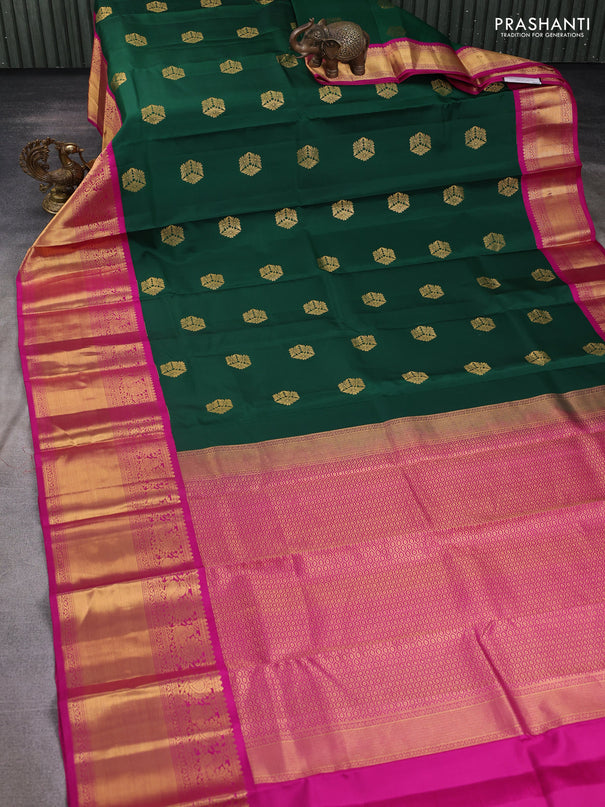 Pure kanchipuram silk saree green and pink with zari woven buttas and long zari woven korvai border